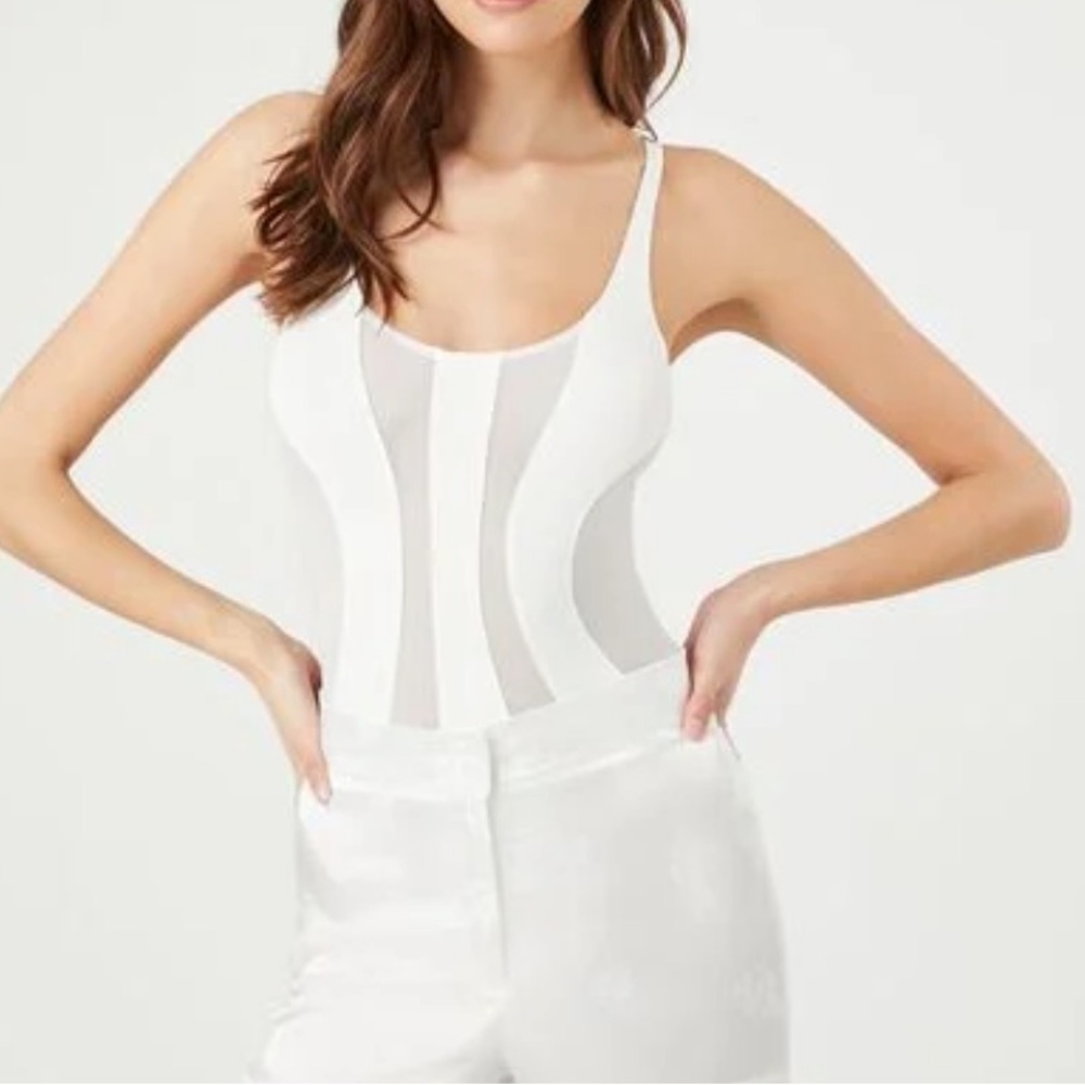 Striped Mesh Cami Bodysuit